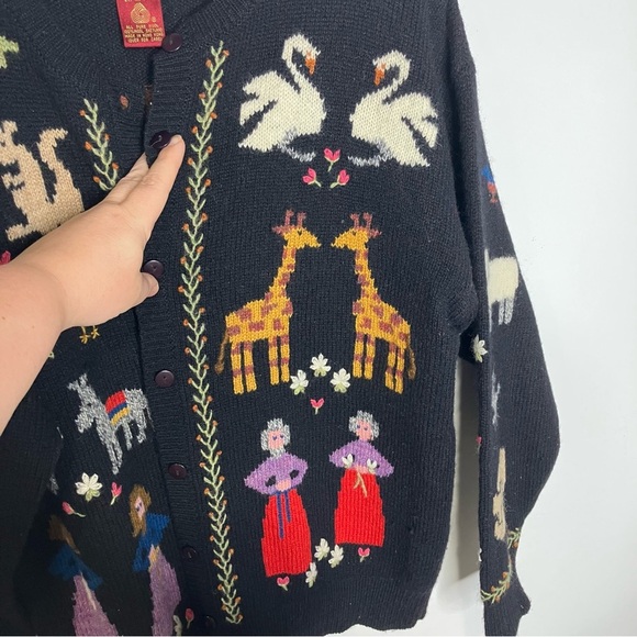 Vintage Susan Bristol 2 by 2 Noah’s Ark hand knit wool sweater womens size large - Picture 6 of 11